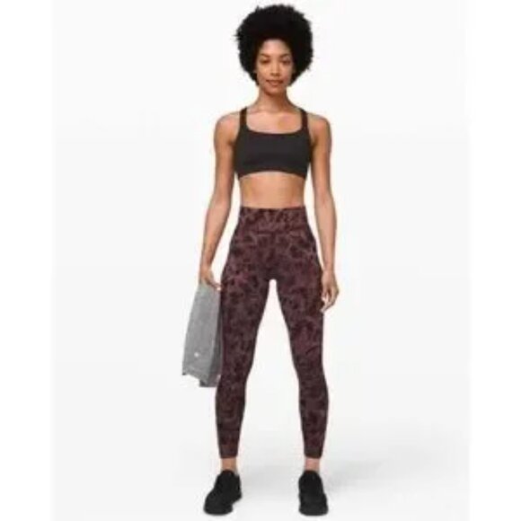 Lululemon In Movement Tight 25" Everlux Dusk Floral Antique Bark Black Size 6 - Picture 5 of 6